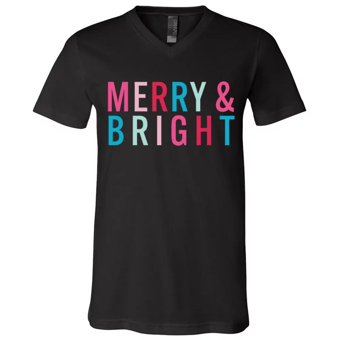 Christmas Holiday Graphic Merry And Bright Long Sleeve V-Neck T-Shirt