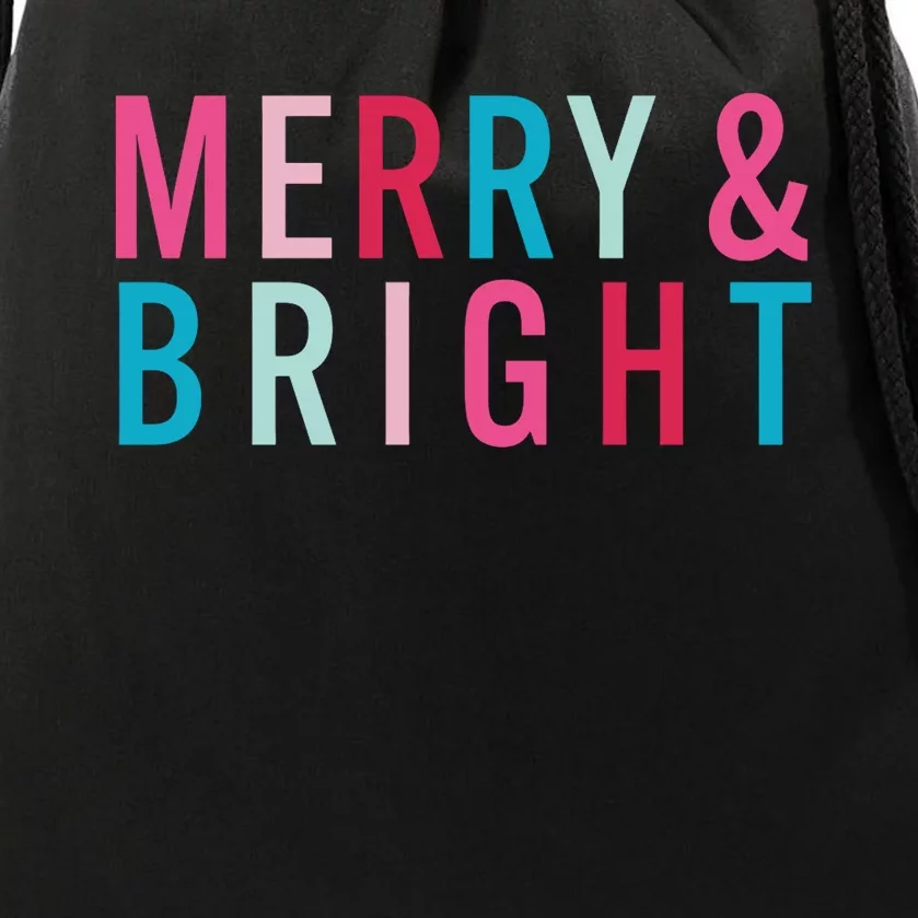 Christmas Holiday Graphic Merry And Bright Long Sleeve Drawstring Bag