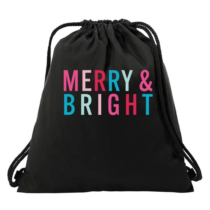 Christmas Holiday Graphic Merry And Bright Long Sleeve Drawstring Bag