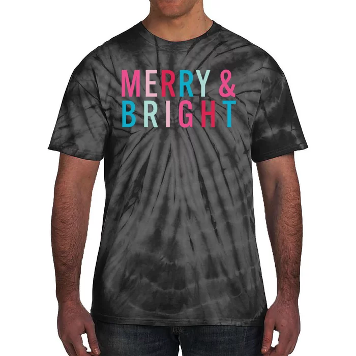 Christmas Holiday Graphic Merry And Bright Long Sleeve Tie-Dye T-Shirt