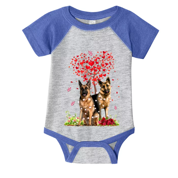 Cute Hearts Ger Shepherd Dog Puppy Lover Valentines Day Funny Gift Infant Baby Jersey Bodysuit