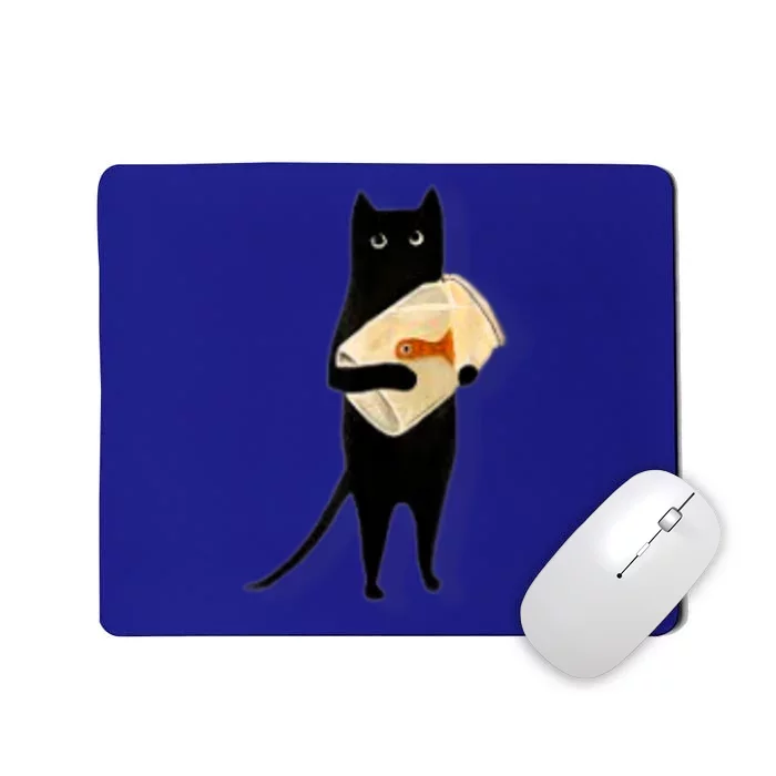 Cat Holding Goldfish Bowl Art Design Mousepad