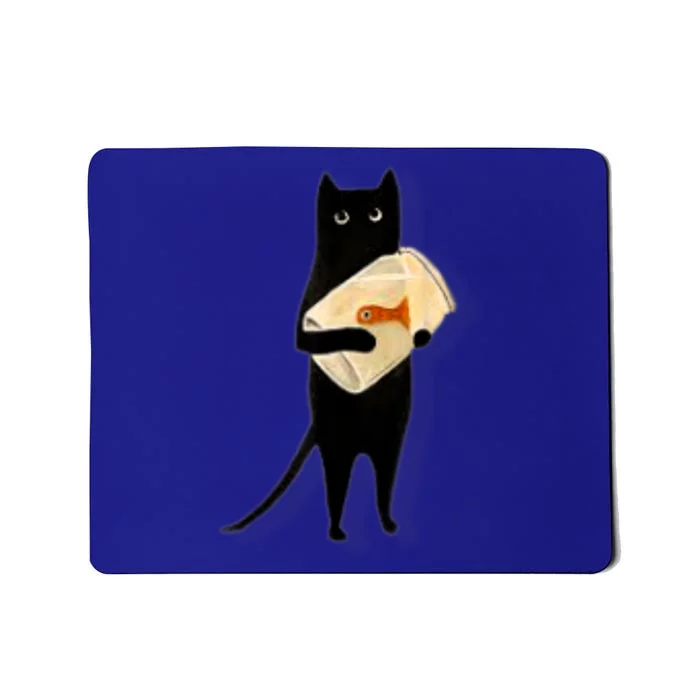 Cat Holding Goldfish Bowl Art Design Mousepad