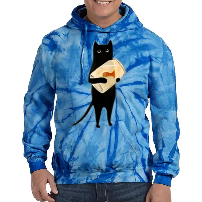 Cat Holding Goldfish Bowl Art Design Tie Dye Hoodie