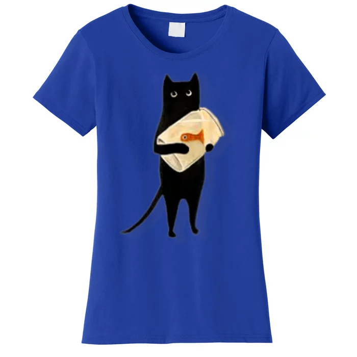 Cat Holding Goldfish Bowl Art Design Women's T-Shirt