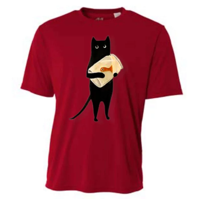 Cat Holding Goldfish Bowl Art Design Cooling Performance Crew T-Shirt