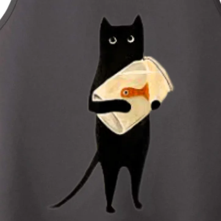 Cat Holding Goldfish Bowl Art Design Performance Tank