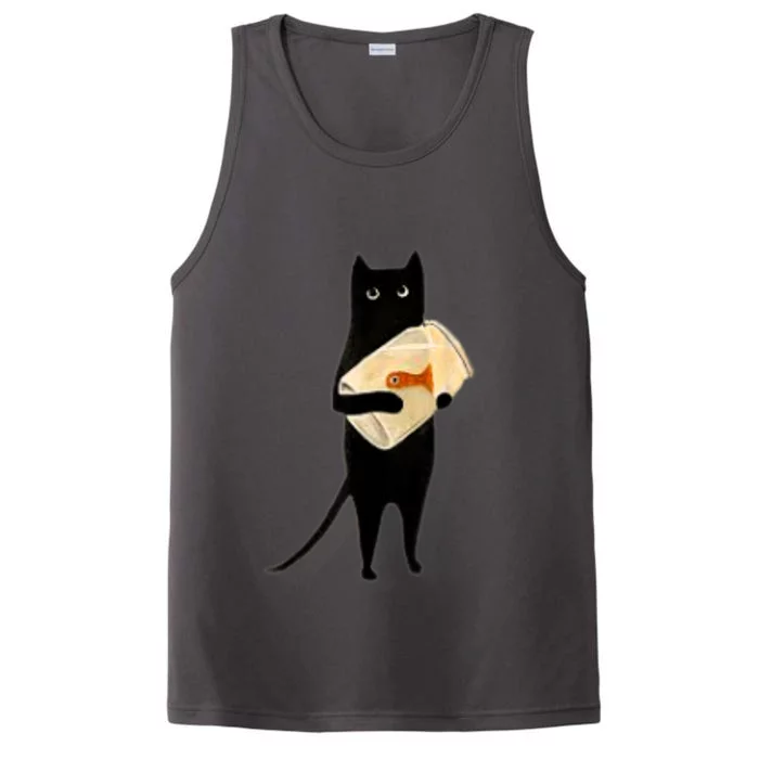 Cat Holding Goldfish Bowl Art Design Performance Tank