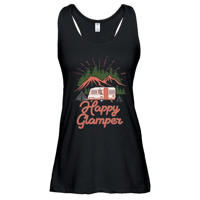 Cute Happy Glamper Funny Outdoor Lovers Glamping Rv Camping Ladies Essential Flowy Tank