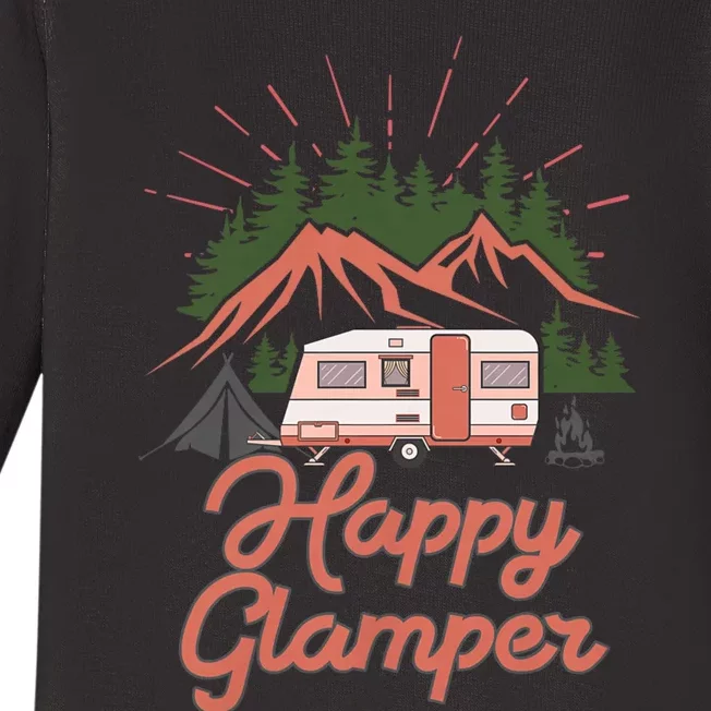 Cute Happy Glamper Funny Outdoor Lovers Glamping Rv Camping Baby Long Sleeve Bodysuit