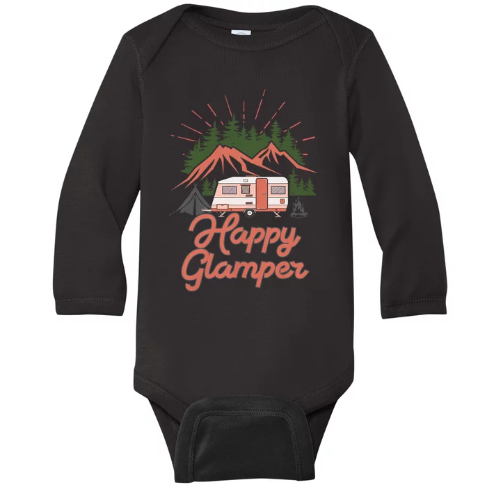 Cute Happy Glamper Funny Outdoor Lovers Glamping Rv Camping Baby Long Sleeve Bodysuit