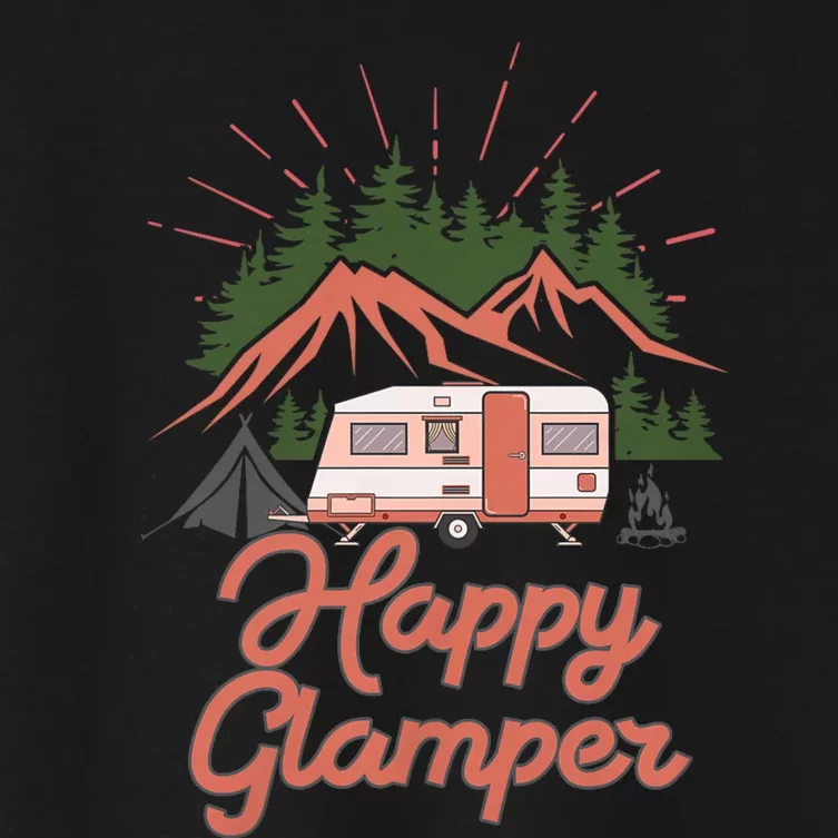 Cute Happy Glamper Funny Outdoor Lovers Glamping Rv Camping Women's Crop Top Tee