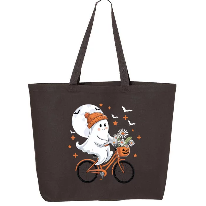 Cute Halloween Ghost Riding Bike With Flowers Spooky Fall Gift 25L Jumbo Tote