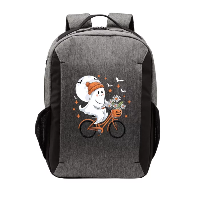 Cute Halloween Ghost Riding Bike With Flowers Spooky Fall Gift Vector Backpack