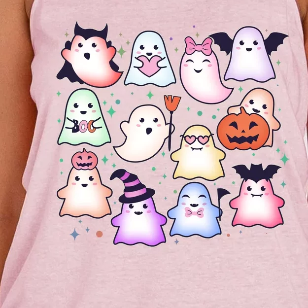 Cute Halloween Ghosts Women's Knotted Racerback Tank