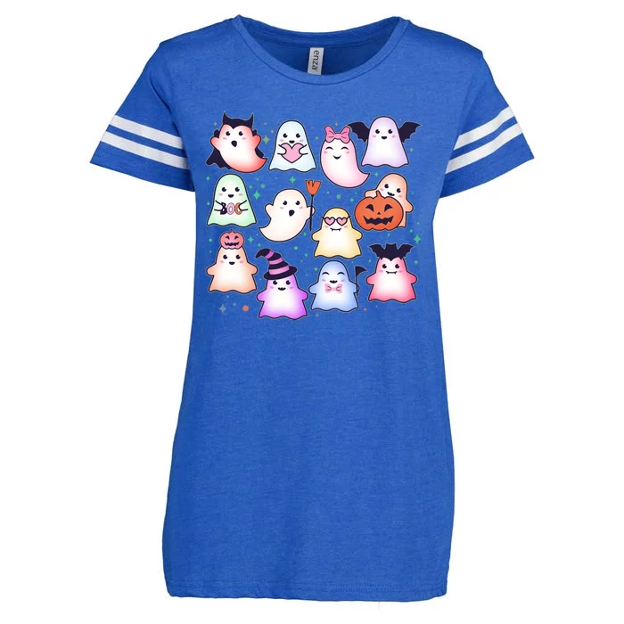 Cute Halloween Ghosts Enza Ladies Jersey Football T-Shirt