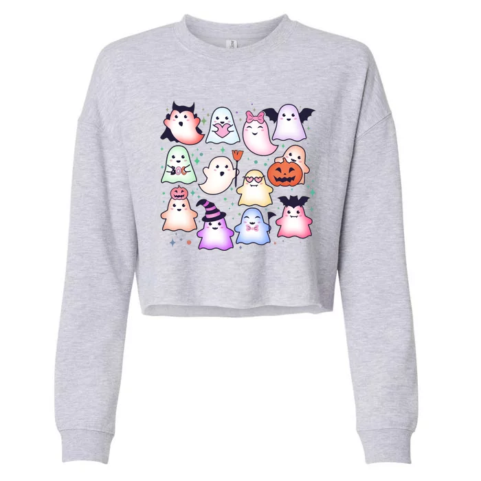 Cute Halloween Ghosts Cropped Pullover Crew