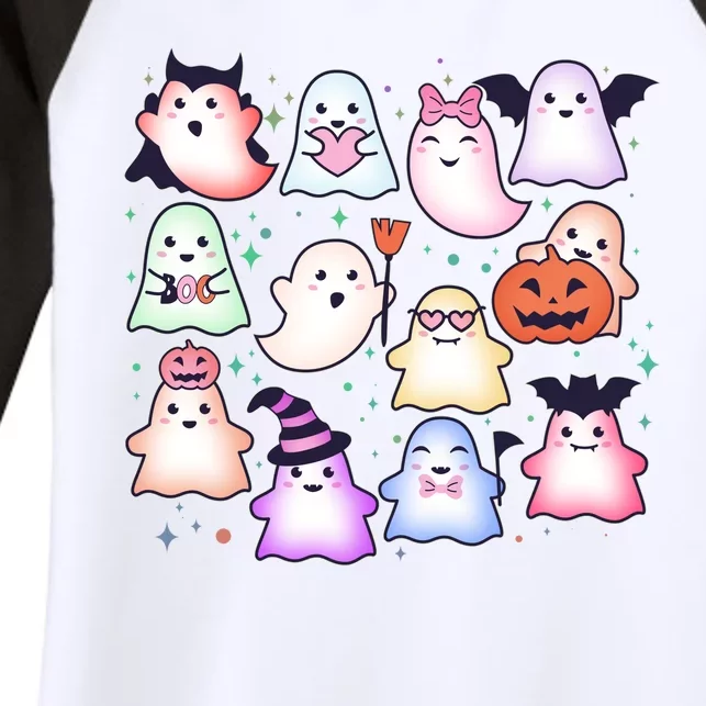 Cute Halloween Ghosts Women's Tri-Blend 3/4-Sleeve Raglan Shirt