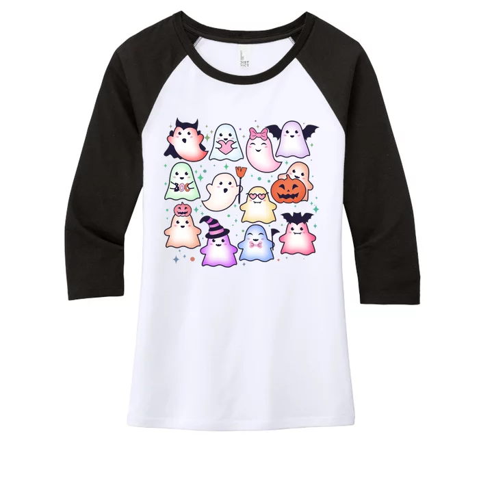 Cute Halloween Ghosts Women's Tri-Blend 3/4-Sleeve Raglan Shirt