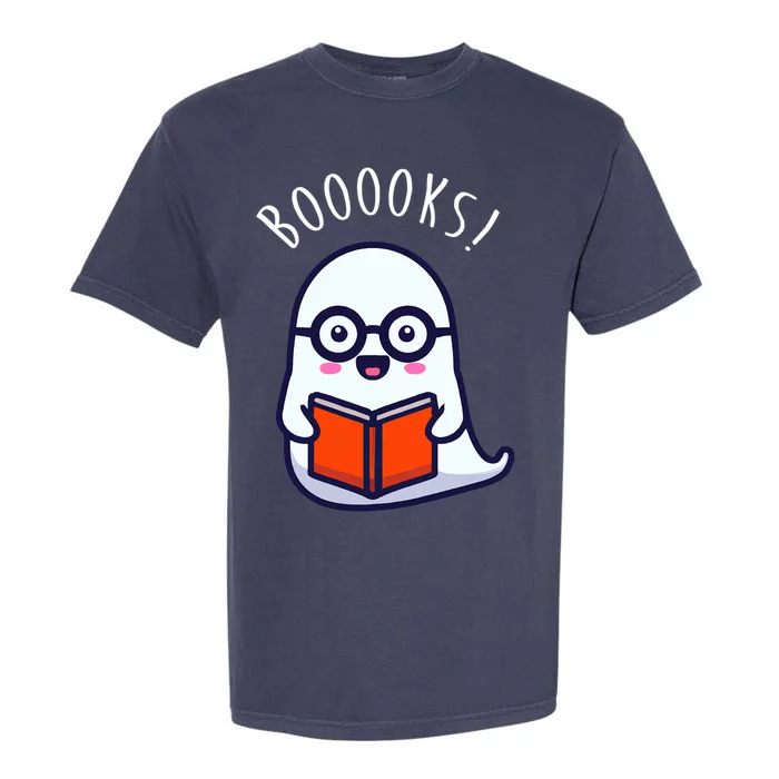 Cute Halloween Ghost Reading A Library Book Gift Garment-Dyed Heavyweight T-Shirt