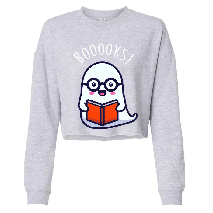 Cute Halloween Ghost Reading A Library Book Gift Cropped Pullover Crew