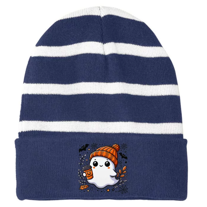 Cute Halloween Ghost Coffee Striped Beanie with Solid Band