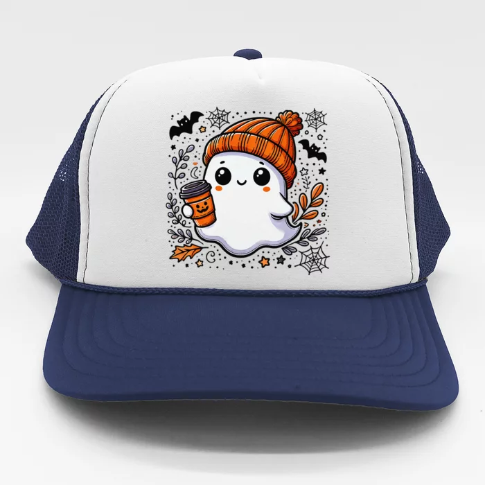 Cute Halloween Ghost Coffee Trucker Hat