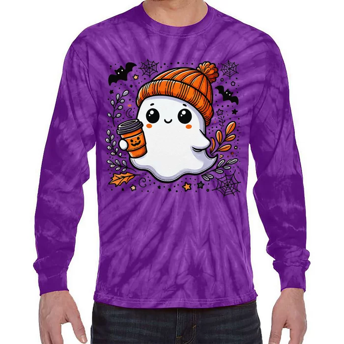 Cute Halloween Ghost Coffee Tie-Dye Long Sleeve Shirt