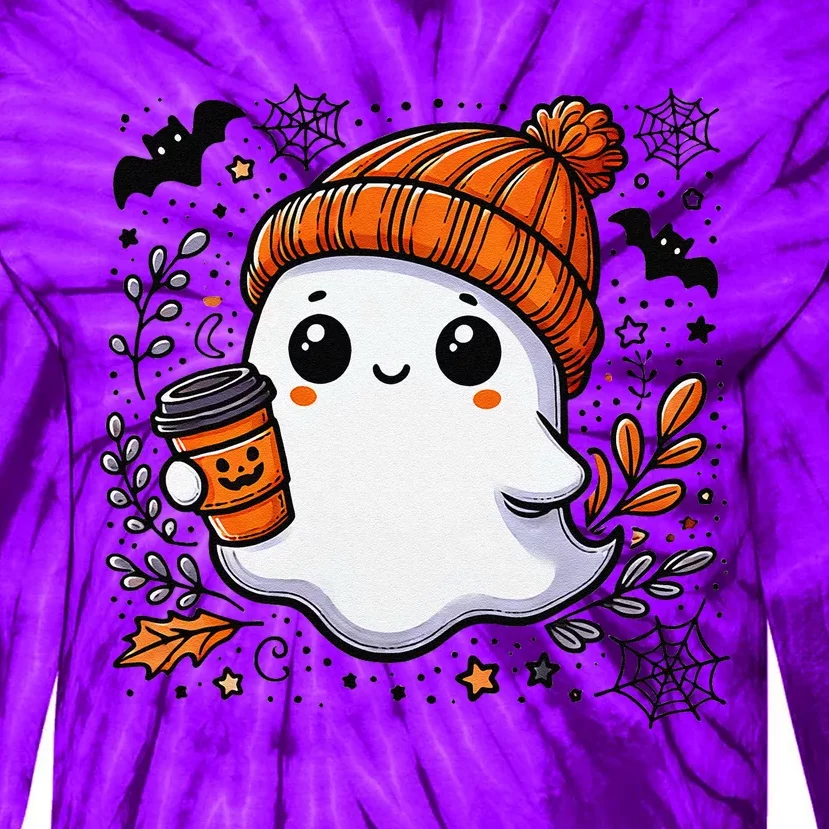 Cute Halloween Ghost Coffee Tie-Dye Long Sleeve Shirt