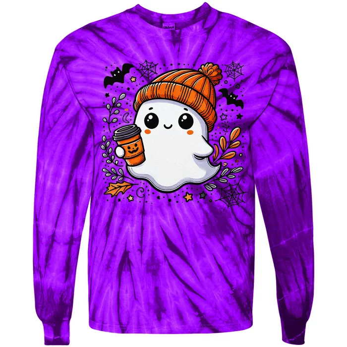 Cute Halloween Ghost Coffee Tie-Dye Long Sleeve Shirt