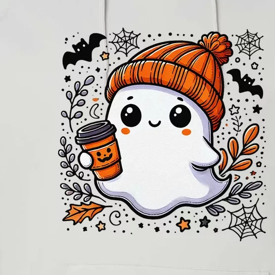 Cute Halloween Ghost Coffee Performance Fleece Hoodie