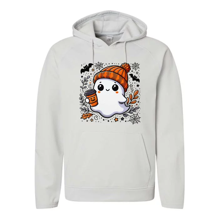 Cute Halloween Ghost Coffee Performance Fleece Hoodie