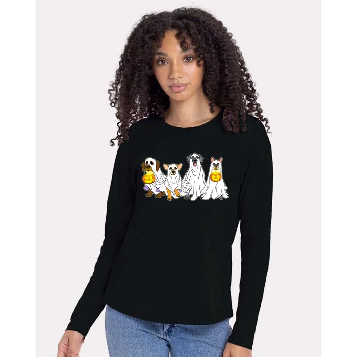 Cute Halloween Ghost Dogs Pups Womens Cotton Relaxed Long Sleeve T-Shirt