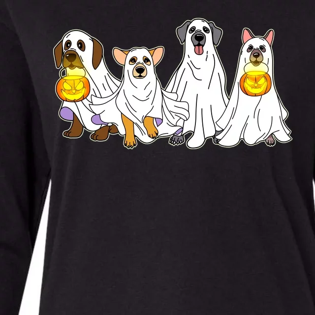 Cute Halloween Ghost Dogs Pups Womens Cotton Relaxed Long Sleeve T-Shirt