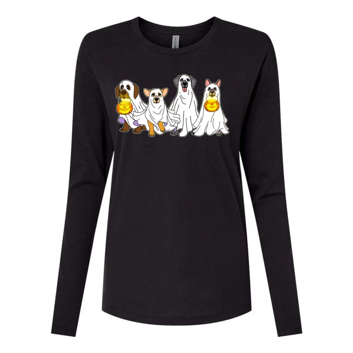 Cute Halloween Ghost Dogs Pups Womens Cotton Relaxed Long Sleeve T-Shirt