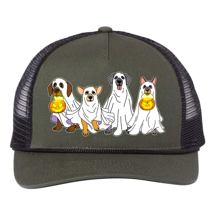 Cute Halloween Ghost Dogs Pups Retro Rope Trucker Hat Cap