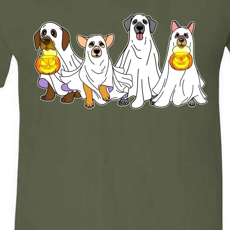 Cute Halloween Ghost Dogs Pups V-Neck T-Shirt