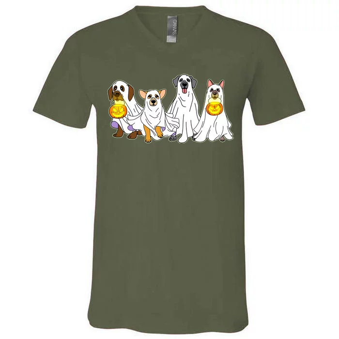 Cute Halloween Ghost Dogs Pups V-Neck T-Shirt