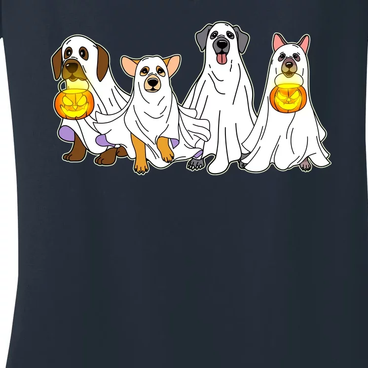 Cute Halloween Ghost Dogs Pups Women's V-Neck T-Shirt