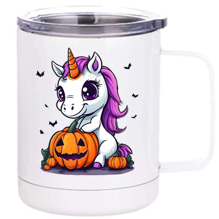 Cute Halloween Girls Witchy Unicorn Halloween Front & Back 12oz Stainless Steel Tumbler Cup