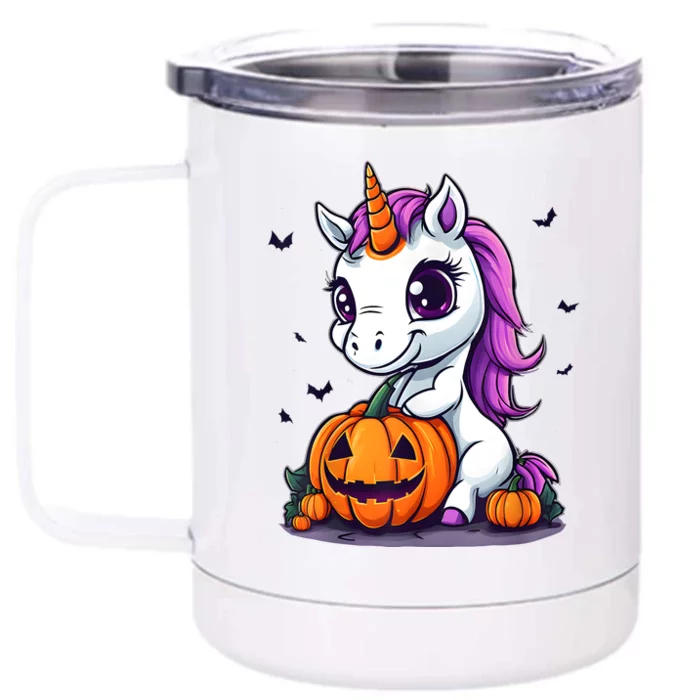 Cute Halloween Girls Witchy Unicorn Halloween Front & Back 12oz Stainless Steel Tumbler Cup