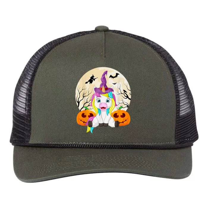 Cute Halloween Girls Witchy Unicorn Hallowee Retro Rope Trucker Hat Cap