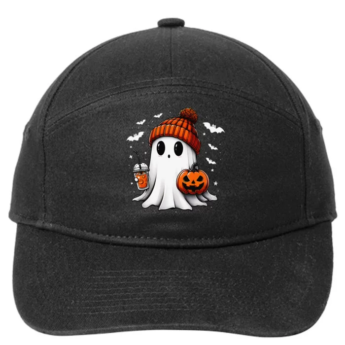 Cute Halloween Ghost Drink Pumpkin 7-Panel Snapback Hat