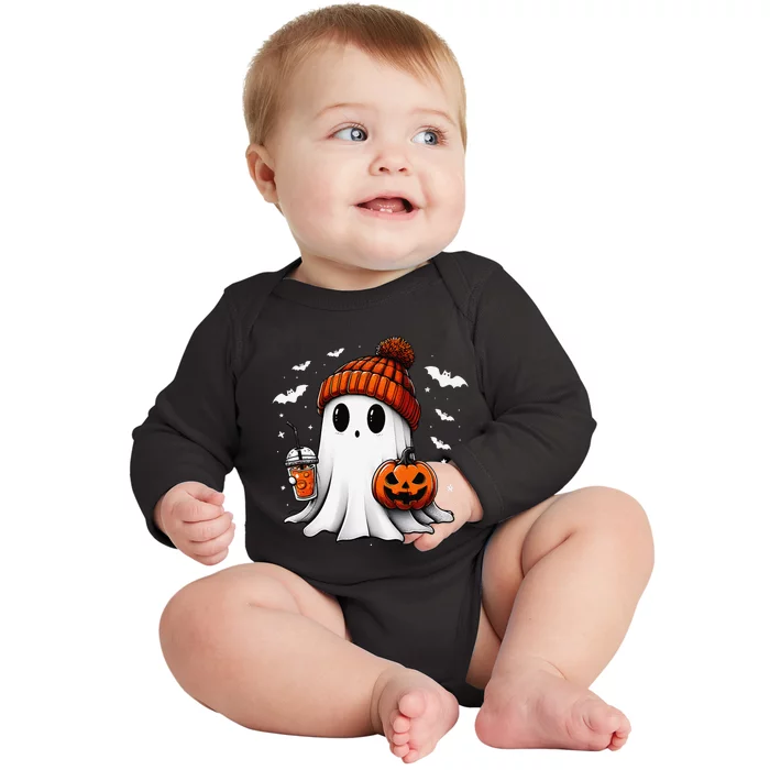 Cute Halloween Ghost Drink Pumpkin Baby Long Sleeve Bodysuit