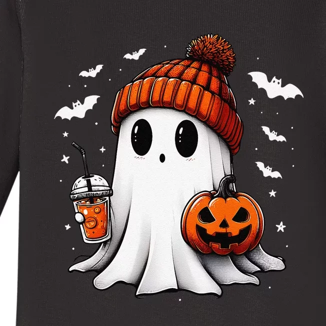 Cute Halloween Ghost Drink Pumpkin Baby Long Sleeve Bodysuit