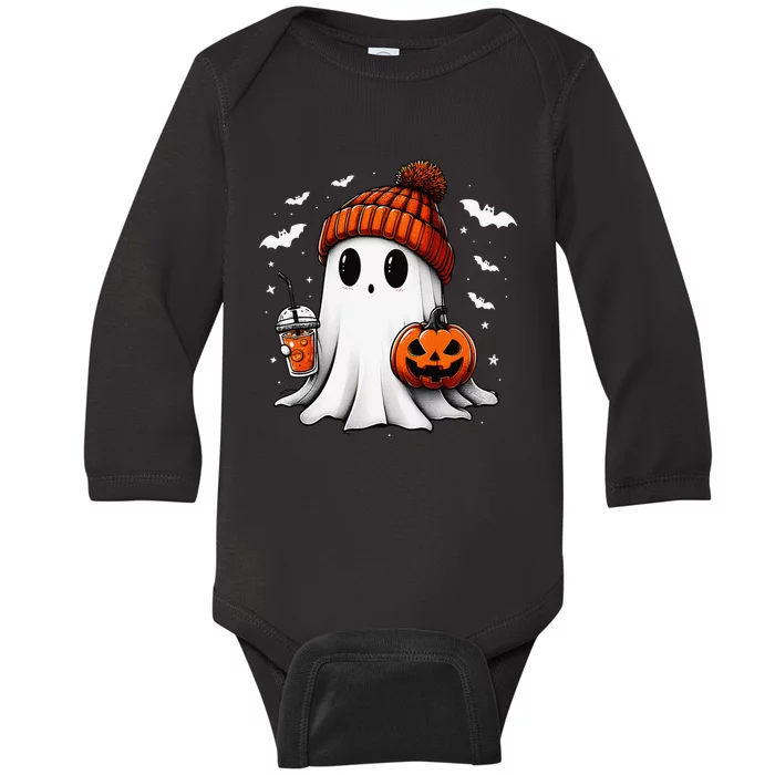 Cute Halloween Ghost Drink Pumpkin Baby Long Sleeve Bodysuit