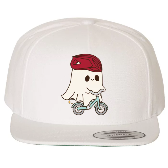 Cute Halloween Ghost Riding A Bike Wool Snapback Cap