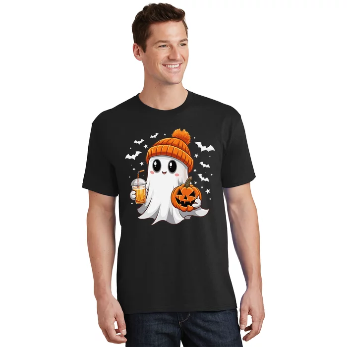 Cute Halloween Ghost Drink Iced Coffee Pumpkin T-Shirt