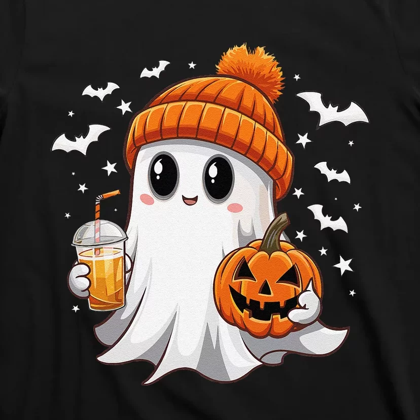 Cute Halloween Ghost Drink Iced Coffee Pumpkin T-Shirt