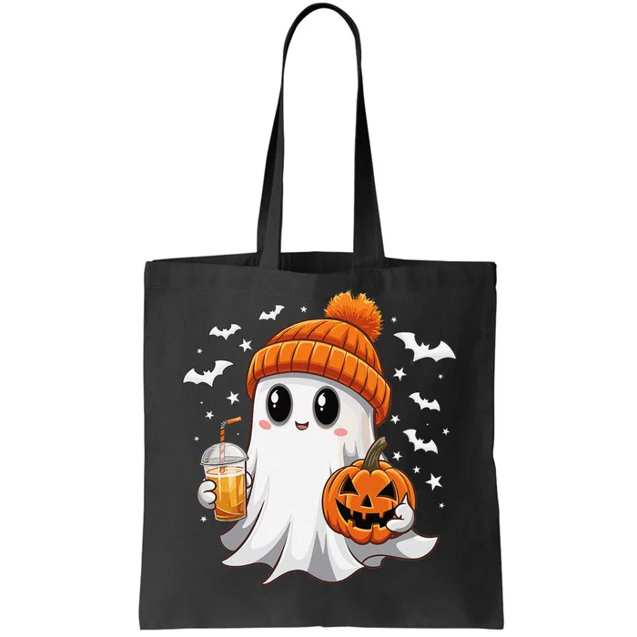 Cute Halloween Ghost Drink Iced Coffee Pumpkin Tote Bag